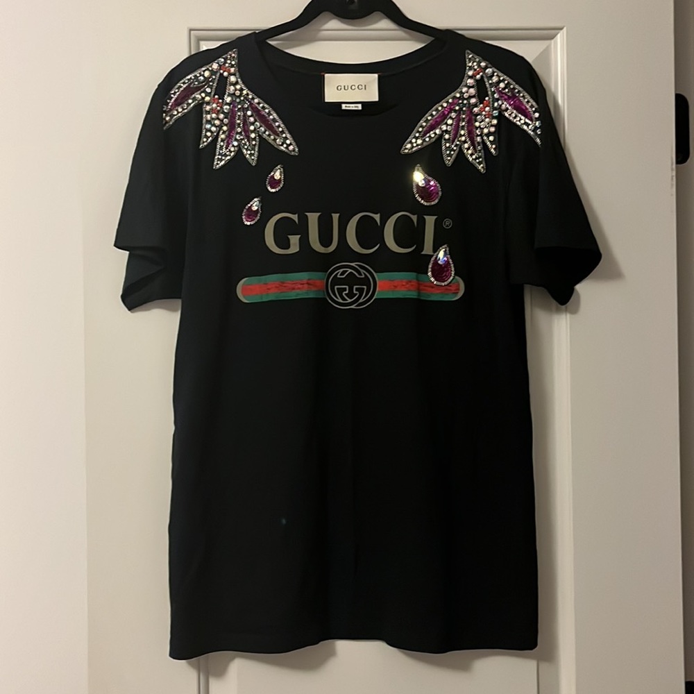 Authentic Gucci Print Tee With Embellishment - image 1